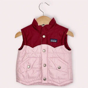 Patagonia baby puffer vest pink and maroon colorblock size 6 months